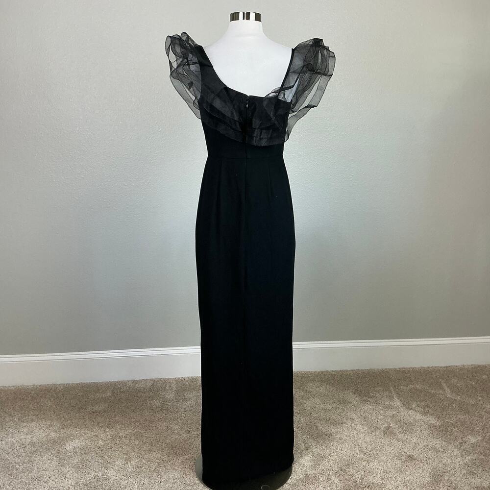 Aidan Mattox Black Evening Gown Ruffled Off the Shoulder Column Dress Size 4 - Picture 7 of 11